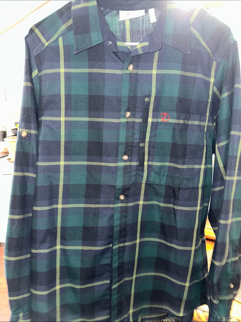 Fjallraven Green and Navy Plaid Button-Down Shirt